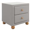 Modern Upholstered Storage Nightstand with 2 Drawers,Natural Wood Knobs - LIGHT GREY