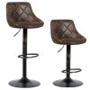 Set of 2 Adjustable Bar Stools with Backrest and Footrest - Retro brown