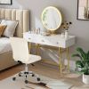 Armless Faux Fur Leisure Office Chair with Adjustable Swivel - White