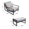 Modern Aluminum Lounge Chairs Sets,Outdoor Furniture Reclining with Ottoman,Cushions and Side Table - Grey